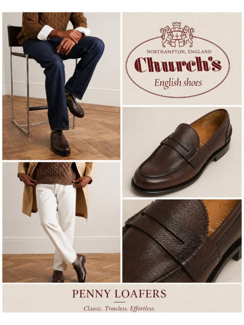 Church's Pembrey Brown Leather Penny Bit Loafers Shoes Mens UK 10 F US 11 EU 44